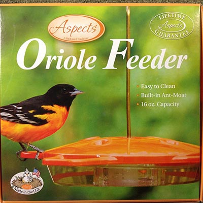Oriole Feeder: Easy to clean. Built-in ant-moat. 16oz. capacity.